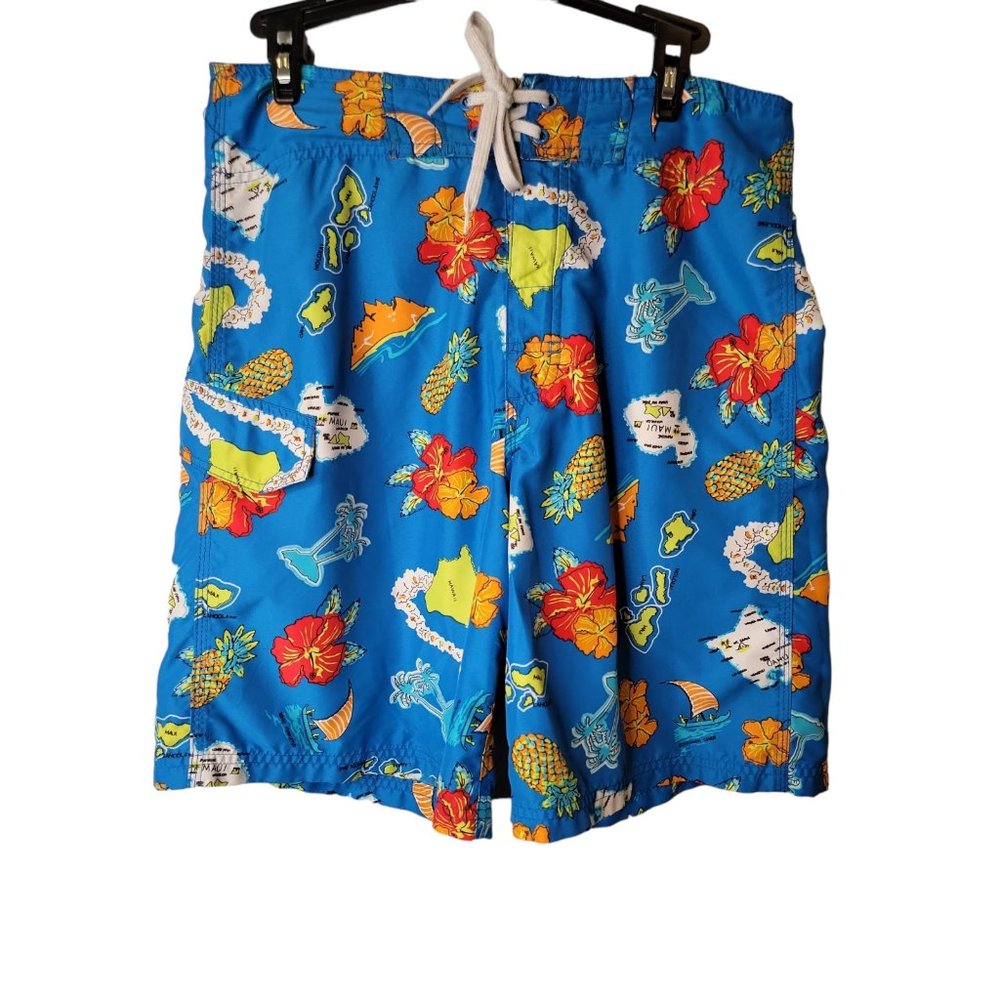 KANU SURF Size 30 Mens Board Shorts Hawaiian Maui Palm Trees